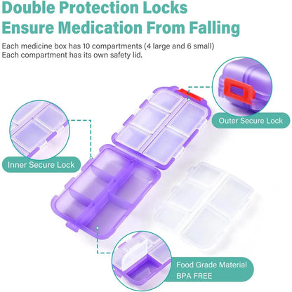 Travel Pill Organizer Box with 146 Labels (10-Compartment) 💊✈️