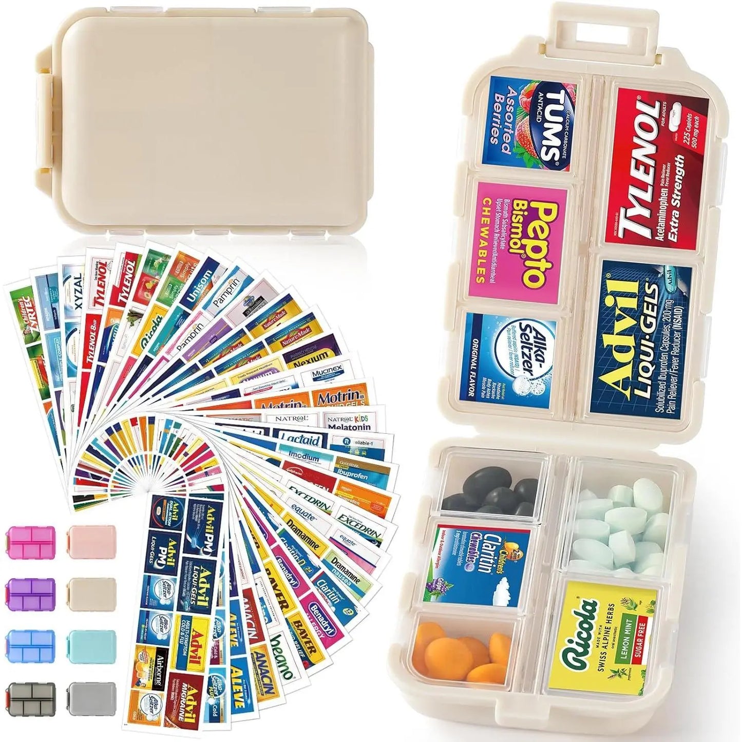 Travel Pill Organizer Box with 146 Labels (10-Compartment) 💊✈️
