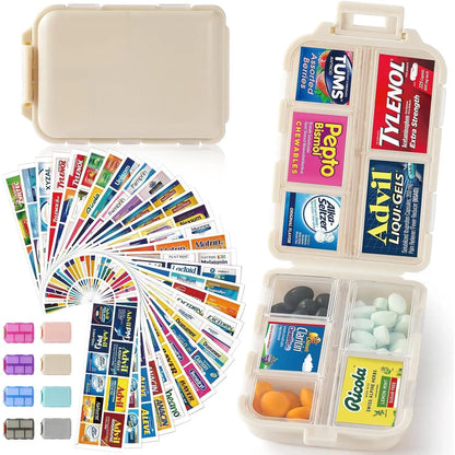 Travel Pill Organizer Box with 146 Labels (10-Compartment) 💊✈️