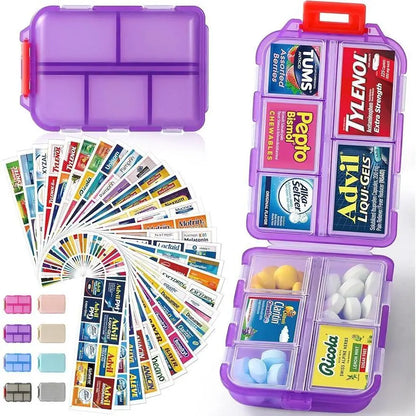 Travel Pill Organizer Box with 146 Labels (10-Compartment) 💊✈️
