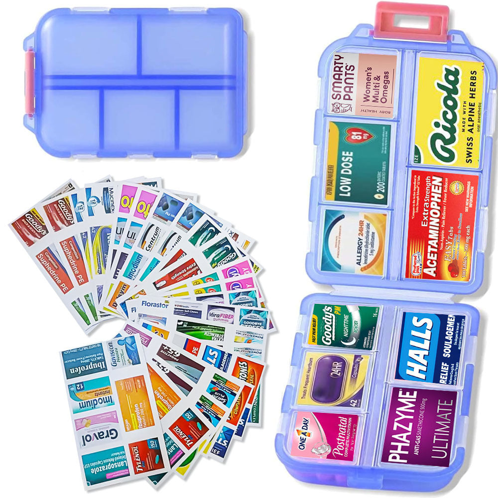 Travel Pill Organizer Box with 146 Labels (10-Compartment) 💊✈️