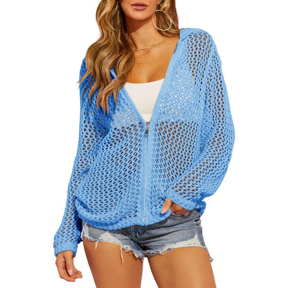 Lightweight Crochet Zip-Up Hooded Cardigan & Swim Cover-Up 🌊