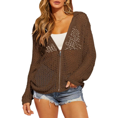 Lightweight Crochet Zip-Up Hooded Cardigan & Swim Cover-Up 🌊