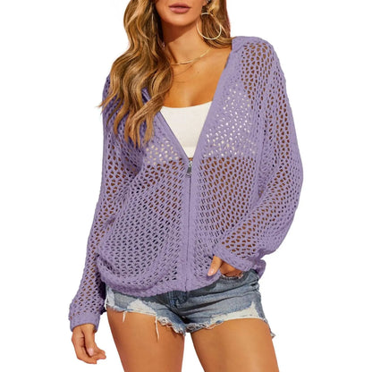 Lightweight Crochet Zip-Up Hooded Cardigan & Swim Cover-Up 🌊