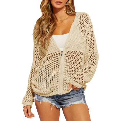 Lightweight Crochet Zip-Up Hooded Cardigan & Swim Cover-Up 🌊