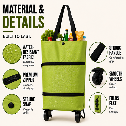 2-in-1 Rolling Grocery Tote & Foldable Trolley Bag