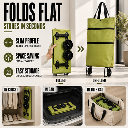 2-in-1 Rolling Grocery Tote & Foldable Trolley Bag