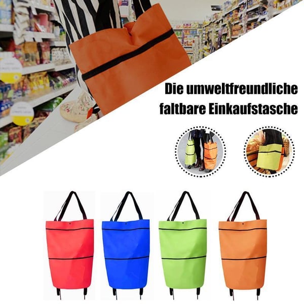 2-in-1 Rolling Grocery Tote & Foldable Trolley Bag