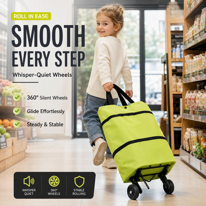 2-in-1 Rolling Grocery Tote & Foldable Trolley Bag