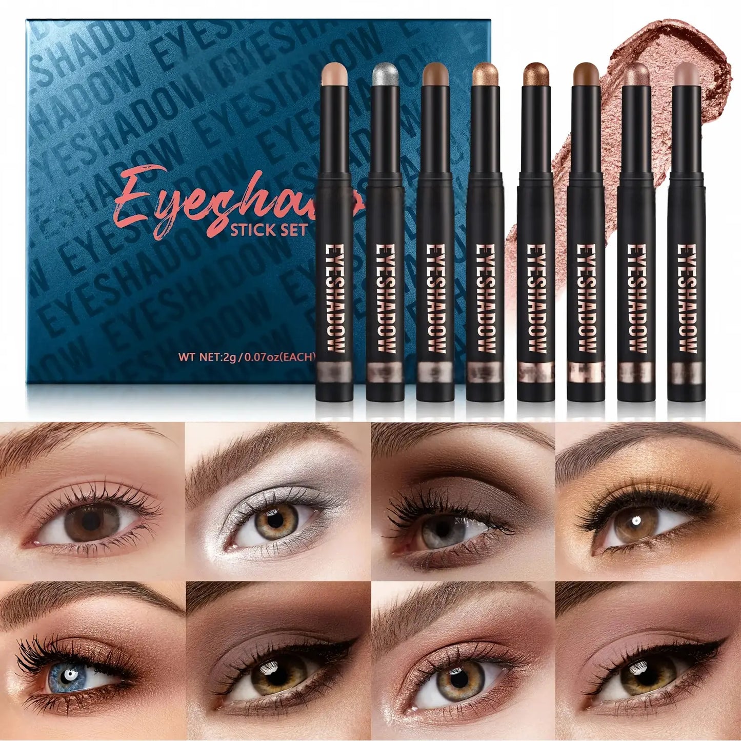 ✨ 8-Pcs Neutral Eyeshadow Stick Set – Waterproof Cream Matte & Shimmer Makeup Sticks 👁️✨