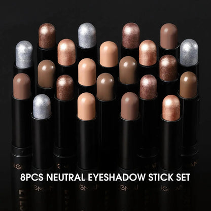 ✨ 8-Pcs Neutral Eyeshadow Stick Set – Waterproof Cream Matte & Shimmer Makeup Sticks 👁️✨