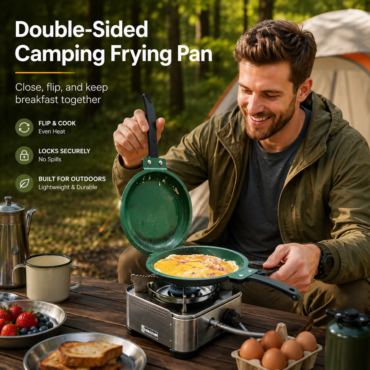 🍳 Double-Sided Frying Pan – Close, Flip & Cook With Ease