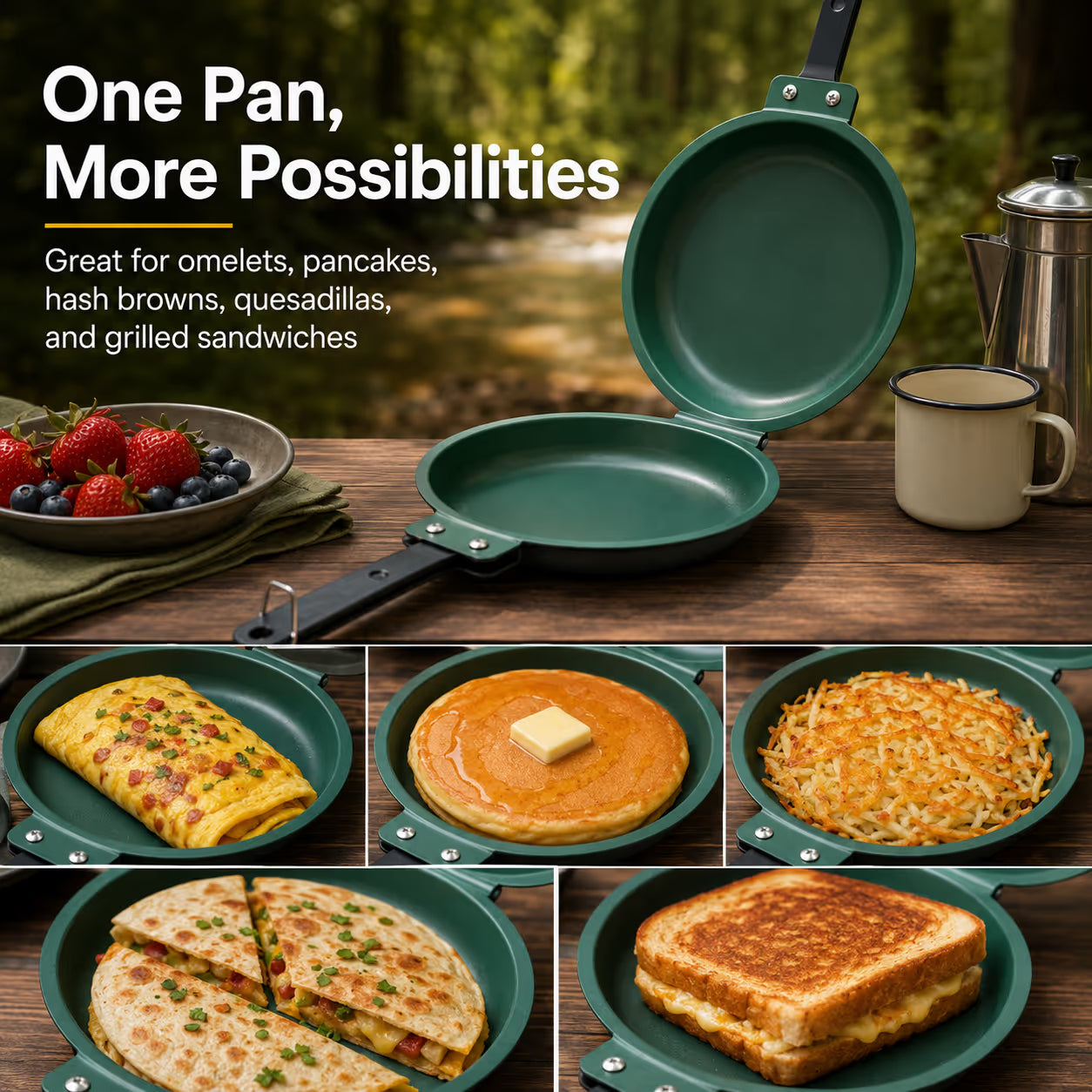 Multiple foods for double sided frying pan