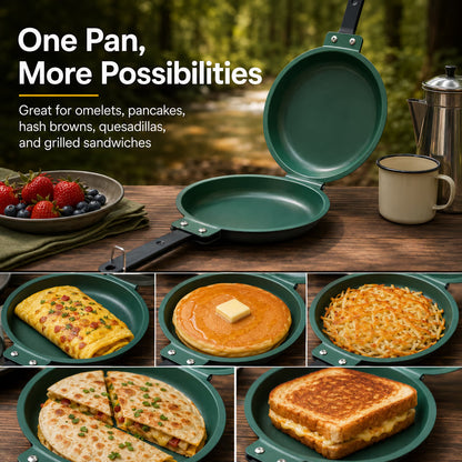 🍳 Double-Sided Frying Pan – Close, Flip & Cook With Ease