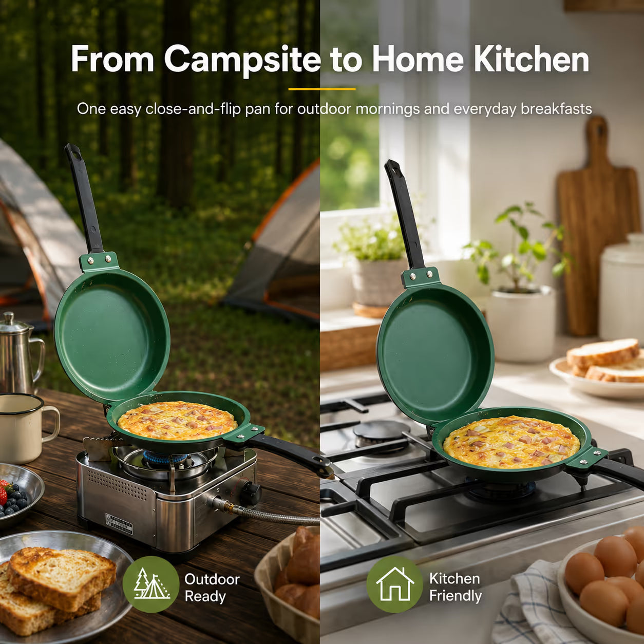 Double sided pan for campsite and home kitchen
