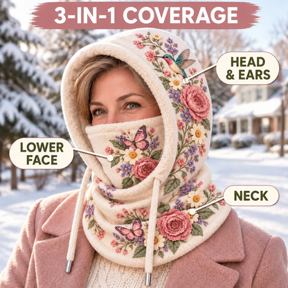 ❄️ Women's 3-in-1 Floral Fleece Winter Hood – Face Cover & Neck Warmer