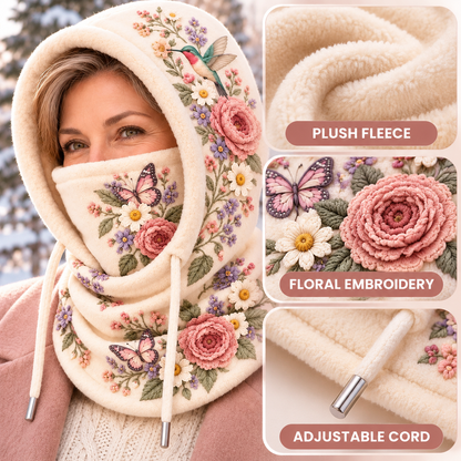 ❄️ Women's 3-in-1 Floral Fleece Winter Hood – Face Cover & Neck Warmer