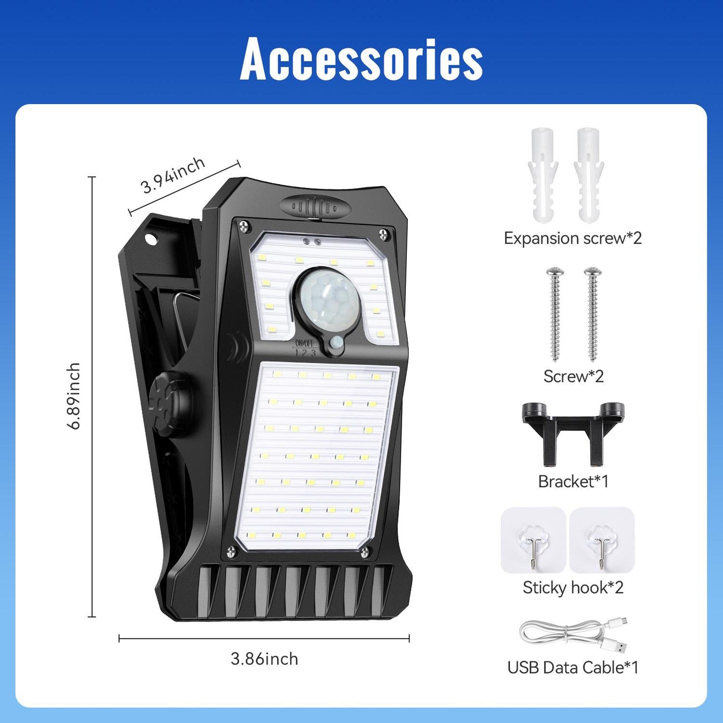 Solar Rechargeable Clip Light - Motion Sensor