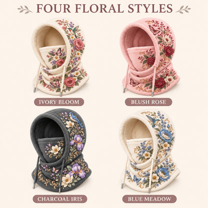 ❄️ Women's 3-in-1 Floral Fleece Winter Hood – Face Cover & Neck Warmer