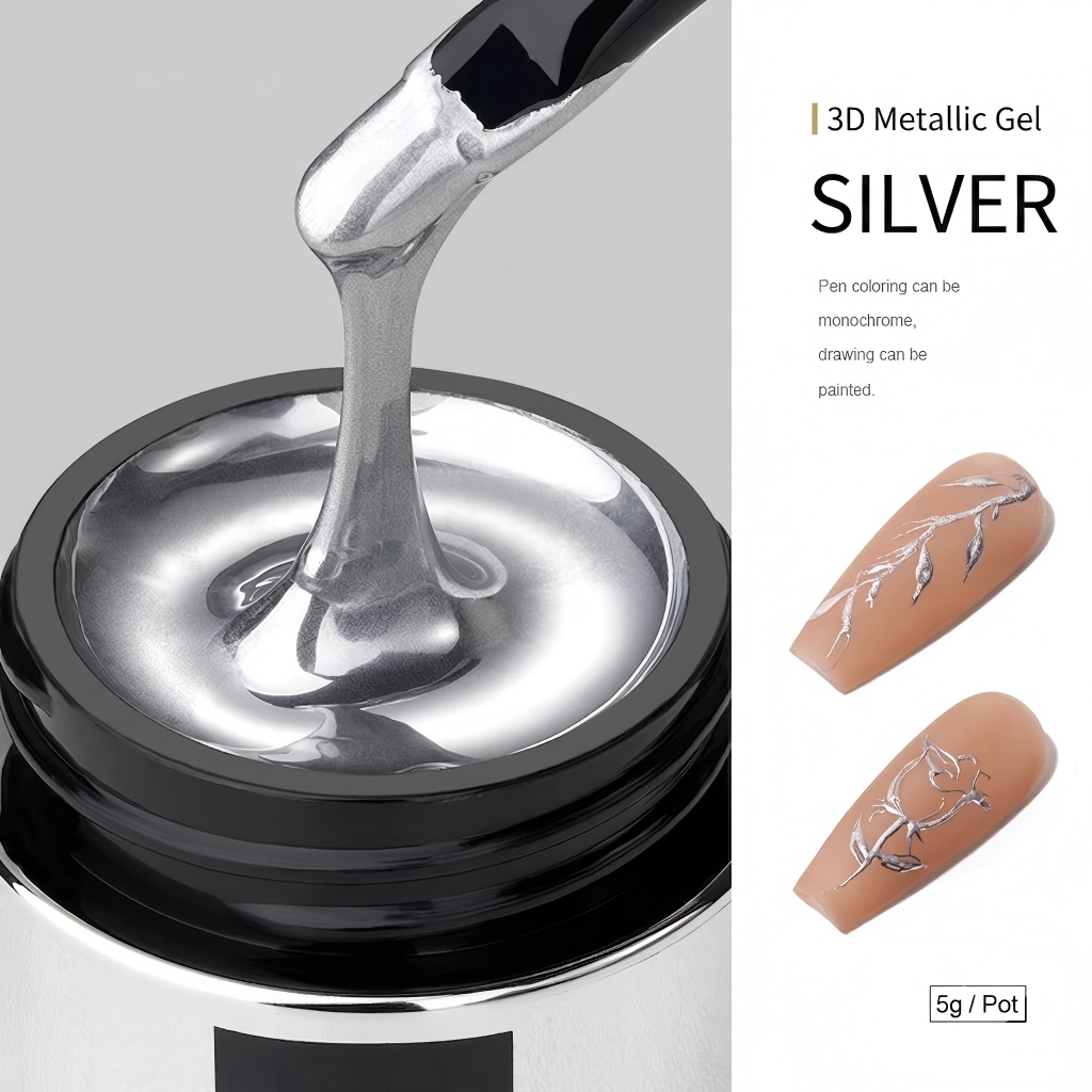 3D Metallic Mirror Chrome Gel Polish with Liner Brush