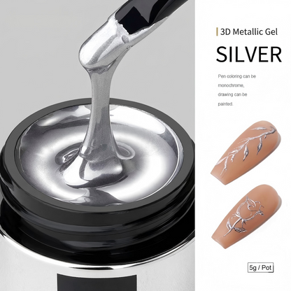 3D Metallic Mirror Chrome Gel Polish with Liner Brush