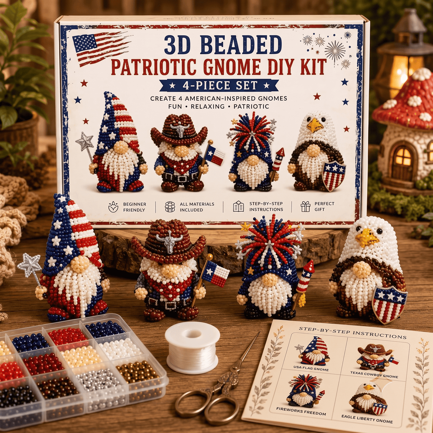✨3D Beaded Gnome DIY Kit - Whimsical Cozy Miniature Crafting Set🎃