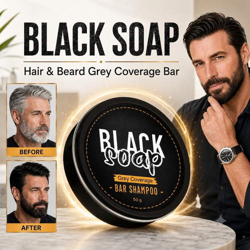 ✨ Black Soap Hair & Beard Grey Coverage Shampoo Bar