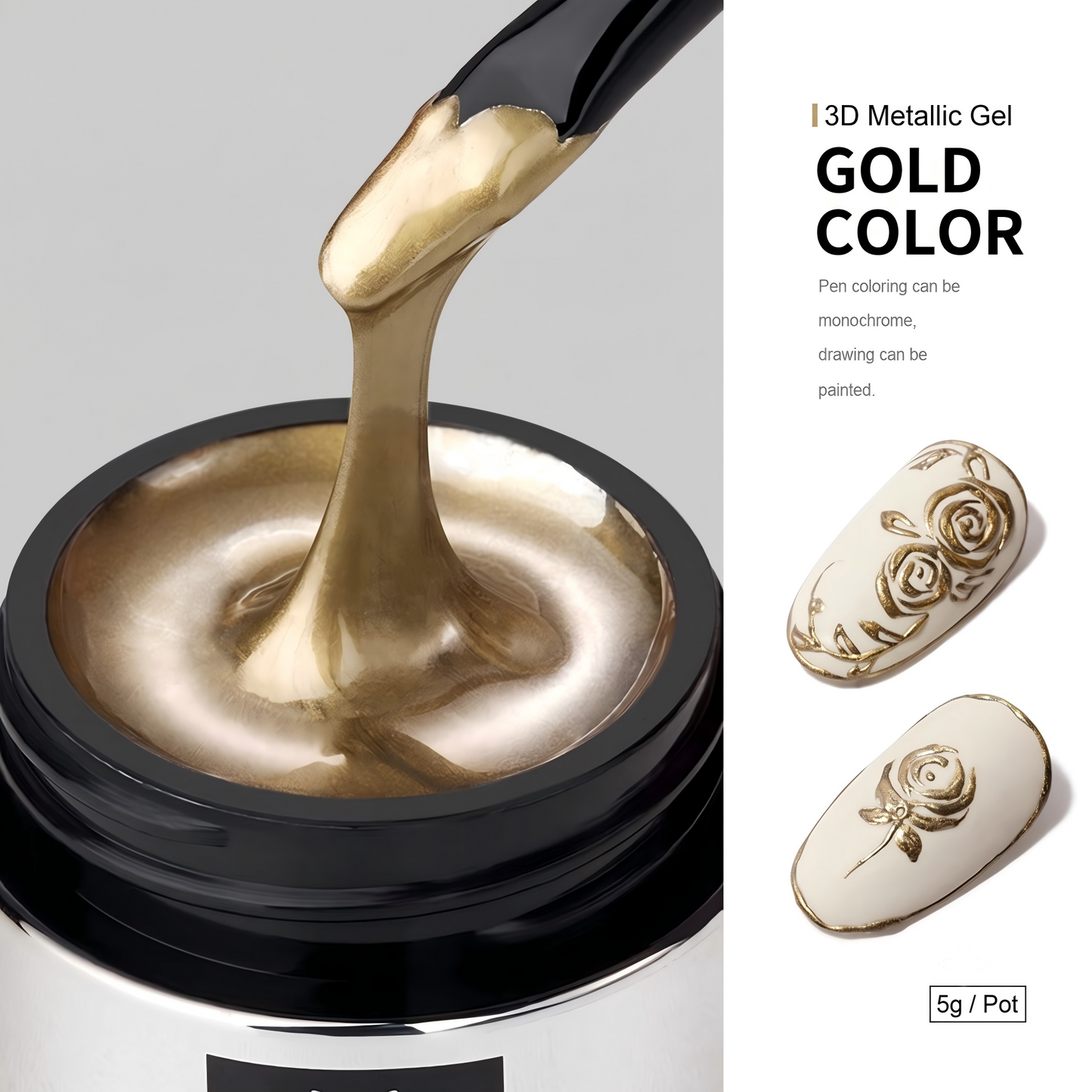 3D Metallic Mirror Chrome Gel Polish with Liner Brush