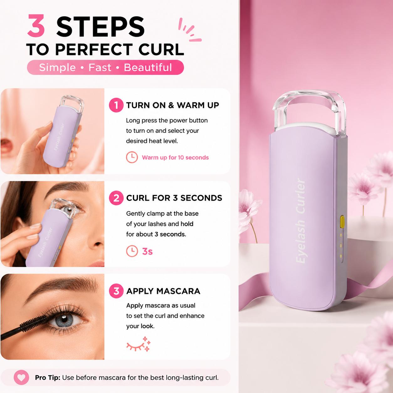 Rechargeable Electric Heated Eyelash Curler - Perfect Lash Curl in Seconds 👁️✨