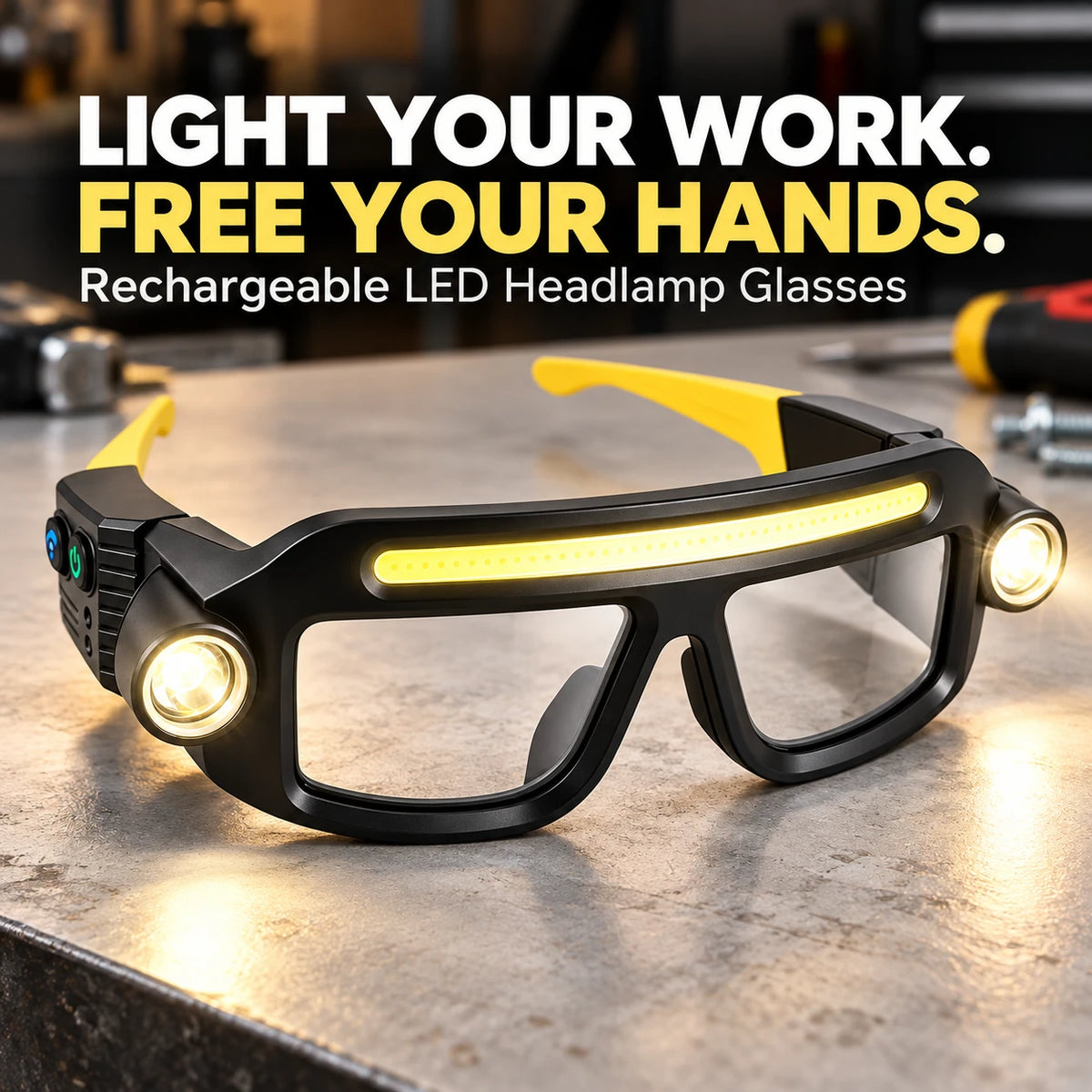 💡 Rechargeable LED Headlamp Glasses – Hands-Free Light