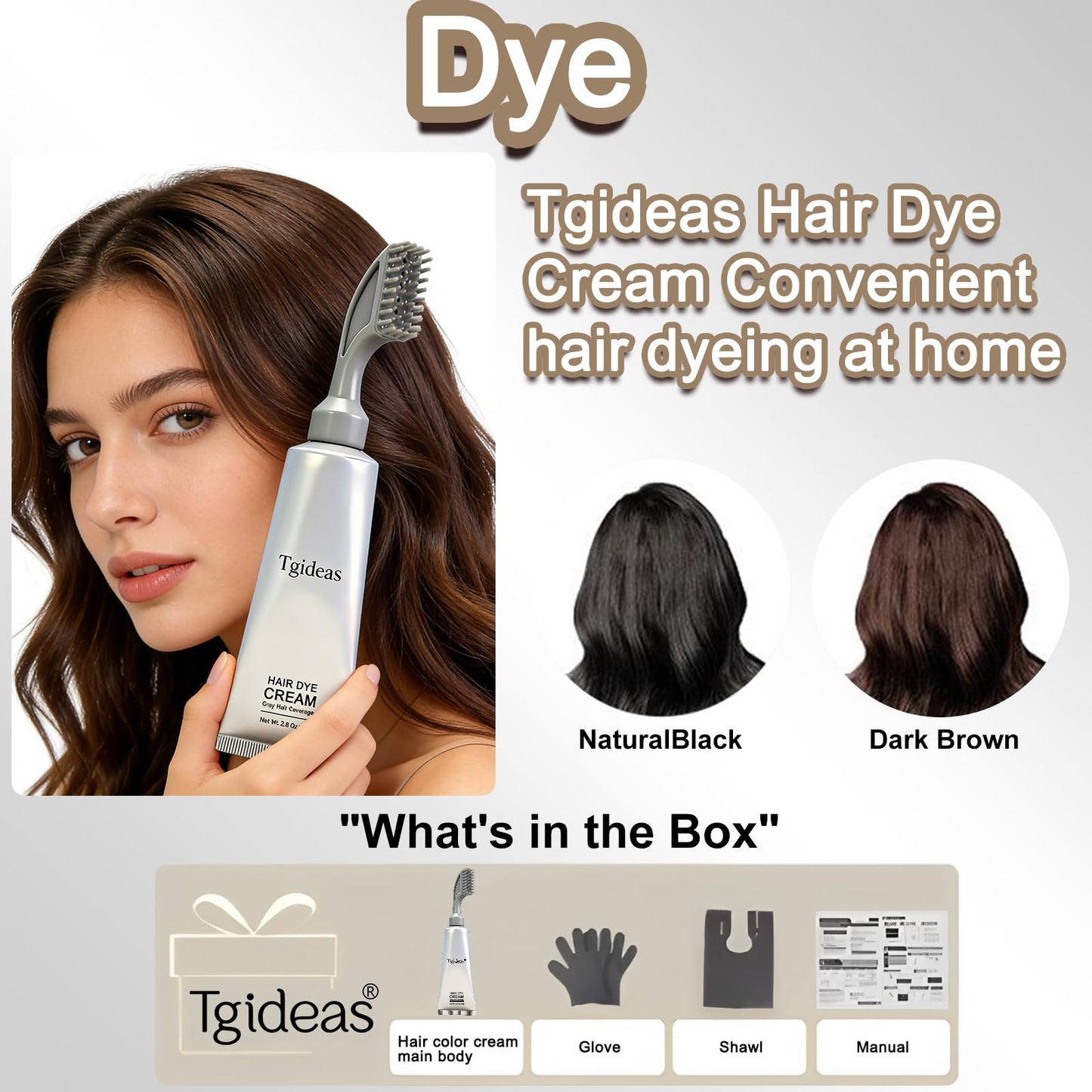 Convenient at-home hair dye cream and kit contents