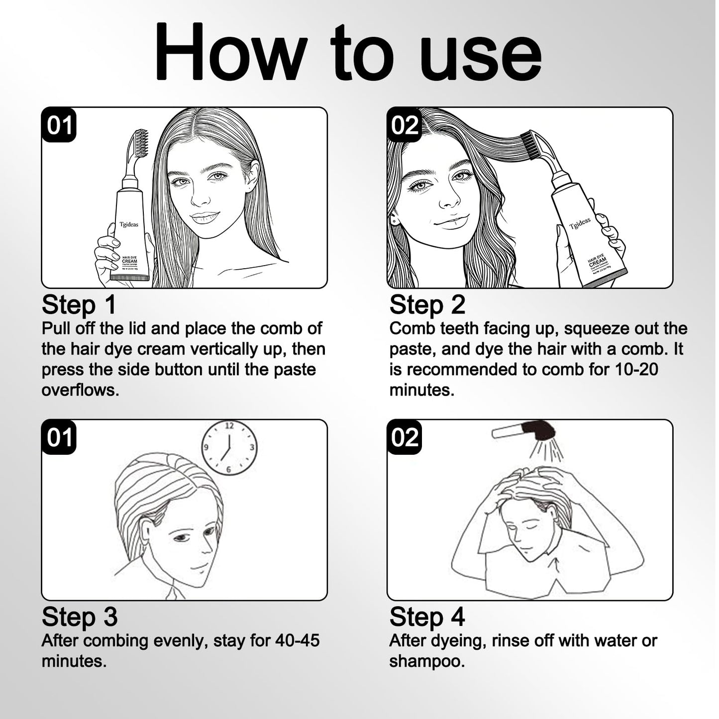 Hair dye cream application instructions