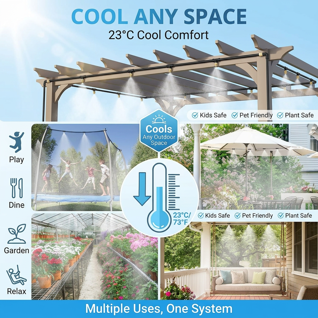 75 FT Outdoor Misting Cooling System Set