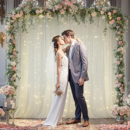 ✨Dreamy Sheer Tulle Backdrop Curtain with Lights for Weddings & Parties🤍