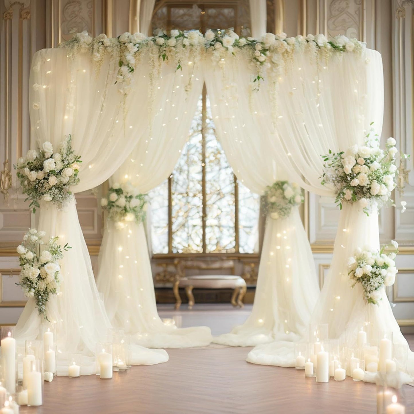 ✨Dreamy Sheer Tulle Backdrop Curtain with Lights for Weddings & Parties🤍