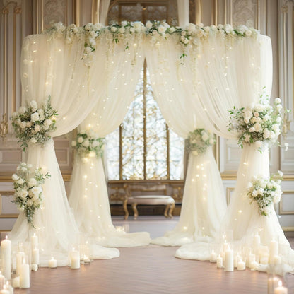 ✨Dreamy Sheer Tulle Backdrop Curtain with Lights for Weddings & Parties🤍