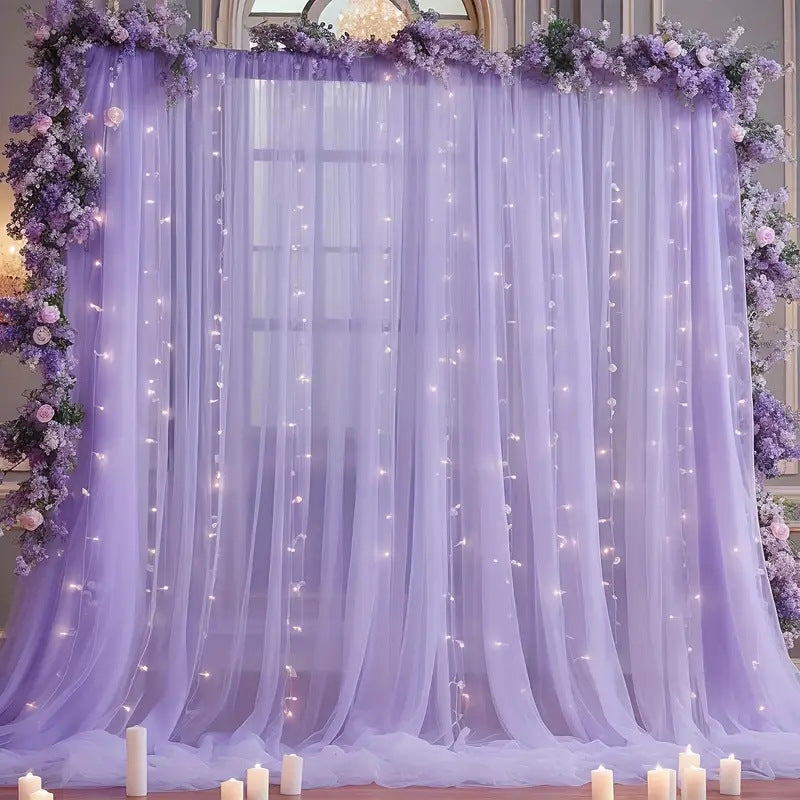 ✨Dreamy Sheer Tulle Backdrop Curtain with Lights for Weddings & Parties🤍