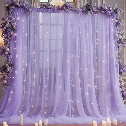 ✨Dreamy Sheer Tulle Backdrop Curtain with Lights for Weddings & Parties🤍