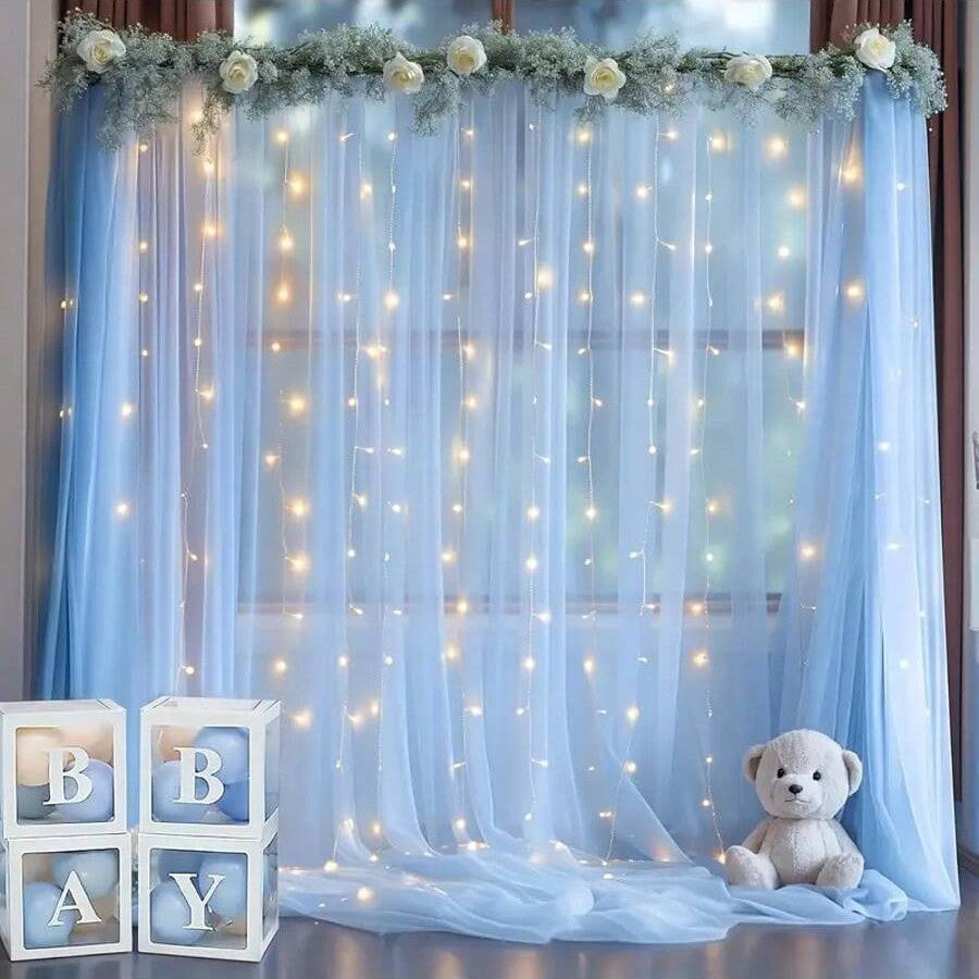 ✨Dreamy Sheer Tulle Backdrop Curtain with Lights for Weddings & Parties🤍