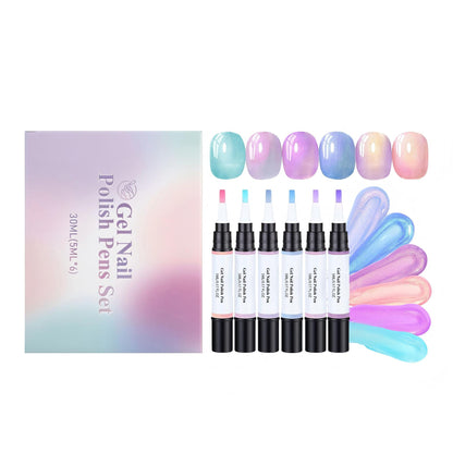 6-Color Pearl Gel Nail Polish Pen Set for Easy DIY Nails