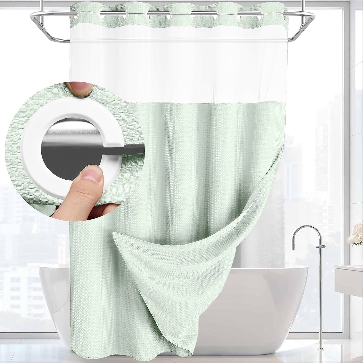 🎐Luxury Waffle Weave Shower Curtain Set with Sheer Liner & Hooks | Hotel Spa Collection