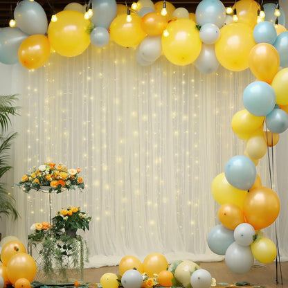 ✨Dreamy Sheer Tulle Backdrop Curtain with Lights for Weddings & Parties🤍
