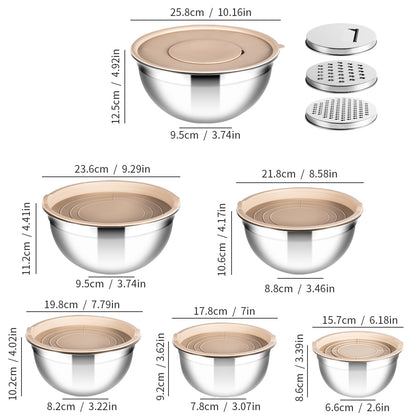 6-Piece Stainless Steel Mixing Bowl Set with Lids & Graters