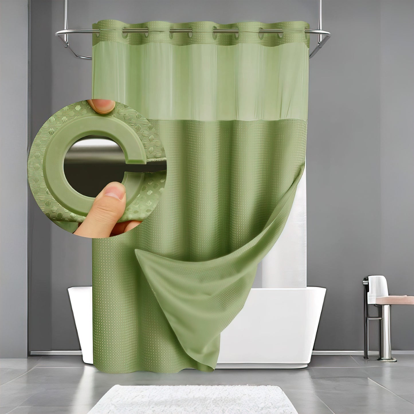 🎐Luxury Waffle Weave Shower Curtain Set with Sheer Liner & Hooks | Hotel Spa Collection