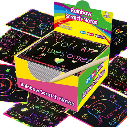 🌈👶🏻Rainbow Scratch Art Paper – 100 Sheets DIY Magic Reveal Kit✨