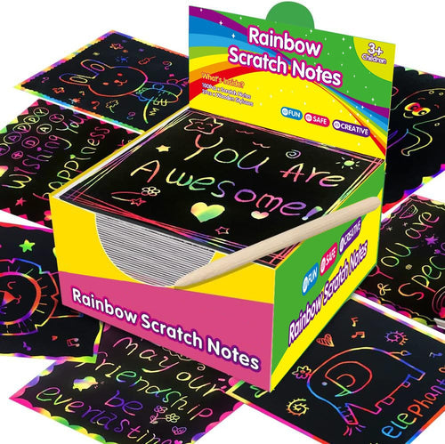 🌈👶🏻Rainbow Scratch Art Paper – 100 Sheets DIY Magic Reveal Kit✨