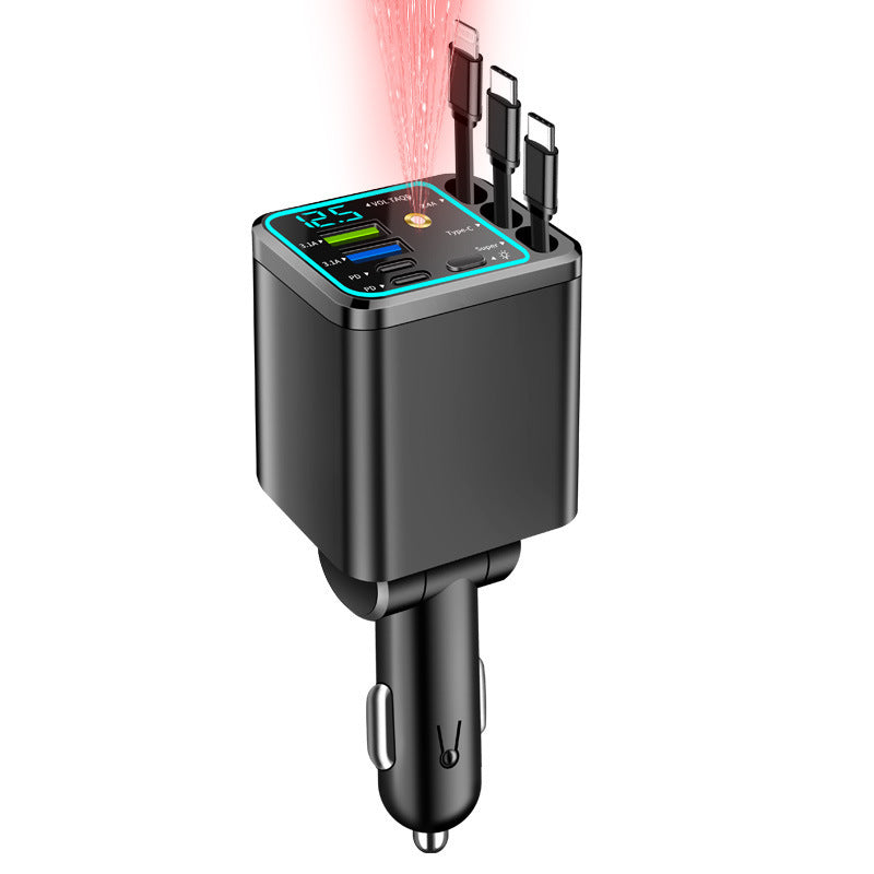 🚗120W 5-in-1 Fast Retractable Car Charger with Ambient Starry Light