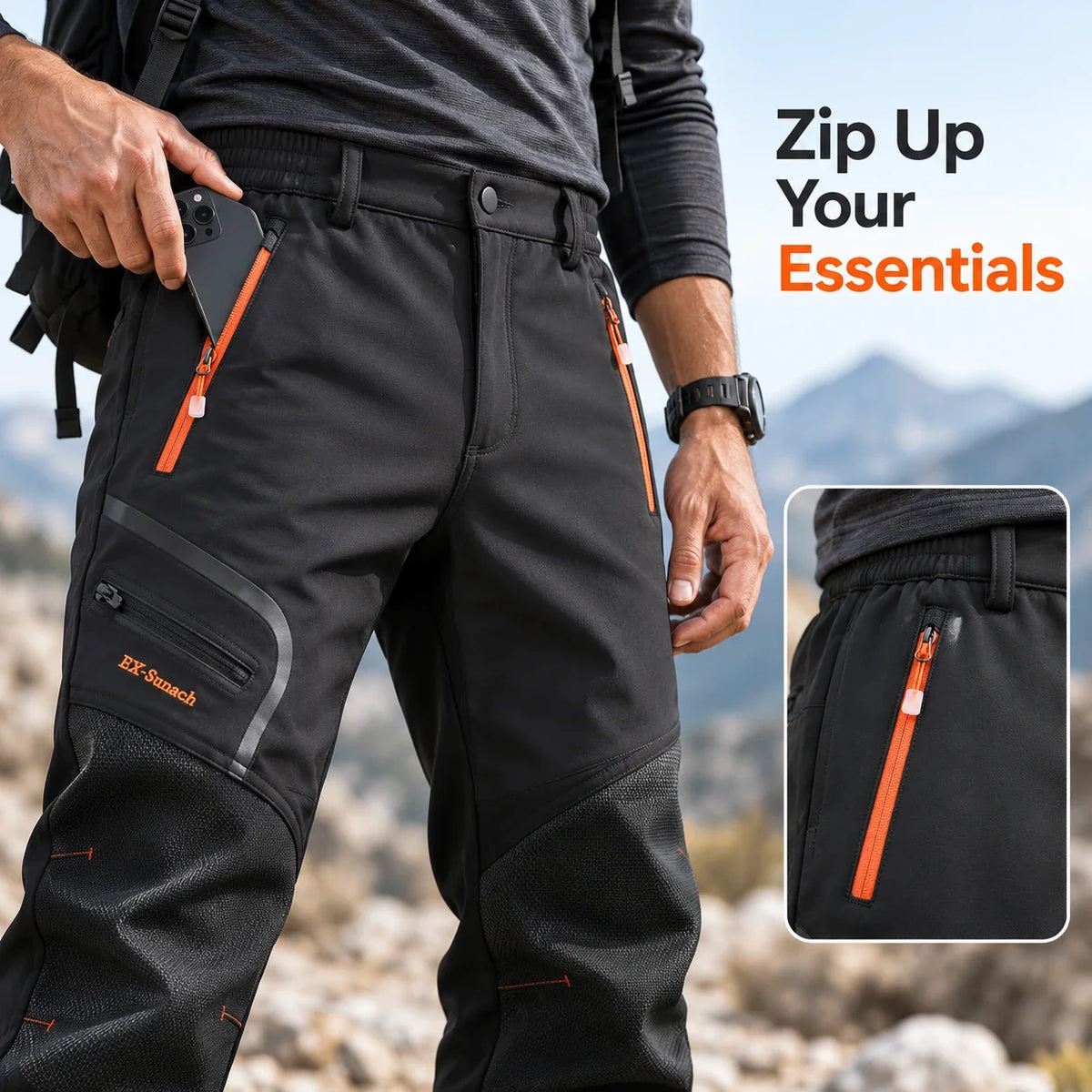 👖Men’s Fleece-Lined Softshell Hiking Pants