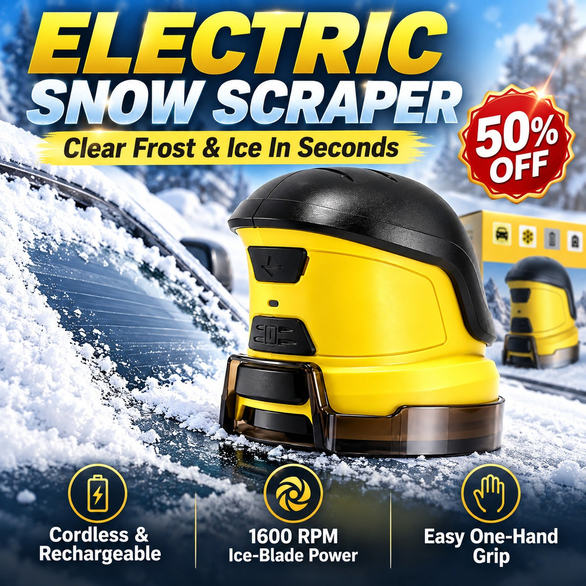 ❄️⚡ Cordless Electric Ice Scraper – Powerful 1600 RPM Rotation for Fast Frost & Ice Removal 🚗
