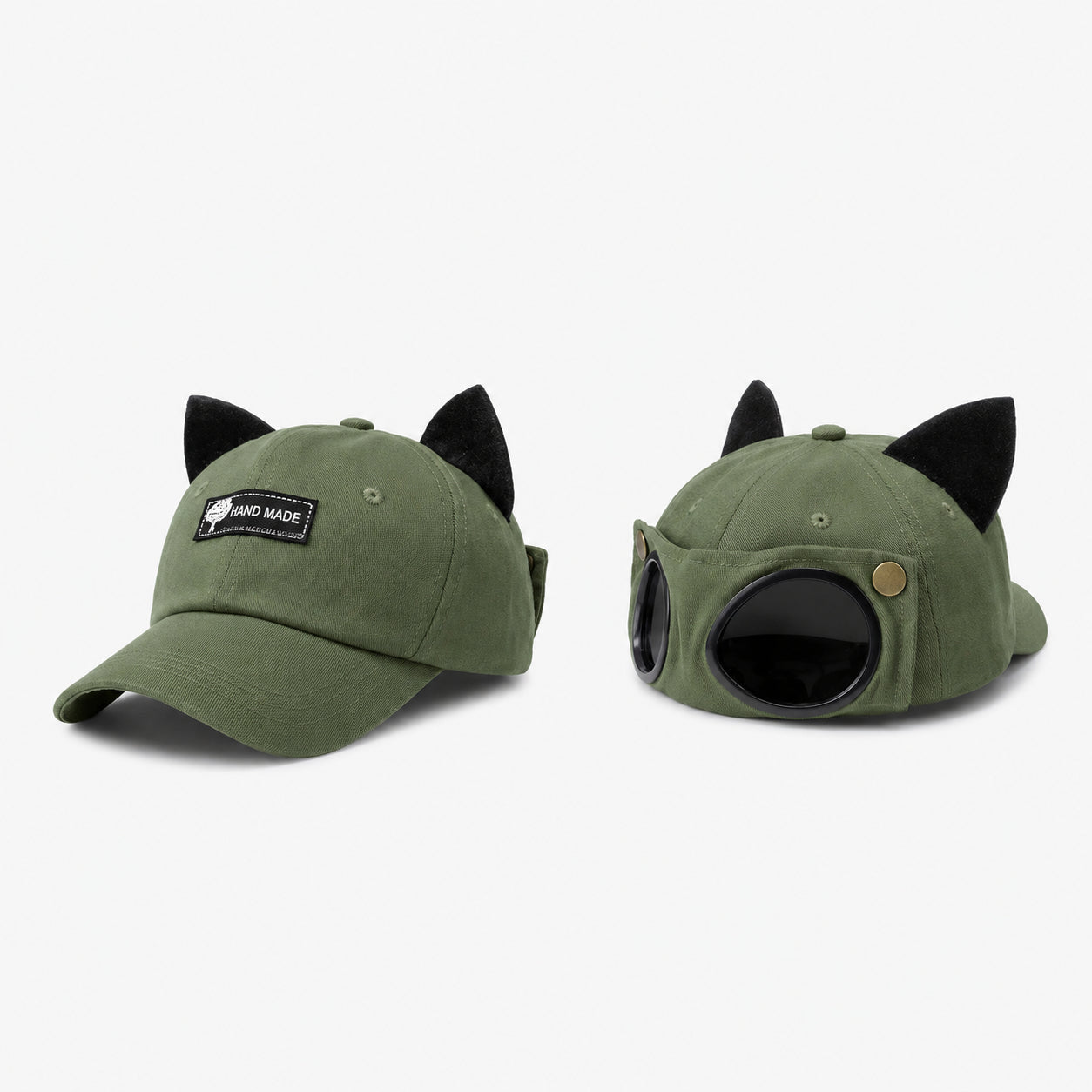 🧢Steampunk Aviator Baseball Cap with Flip-Up Goggles and Cat Ears🐱